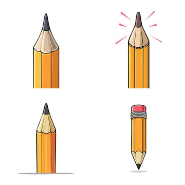 Set of sharpened and unsharpened pencils with erasers and tips