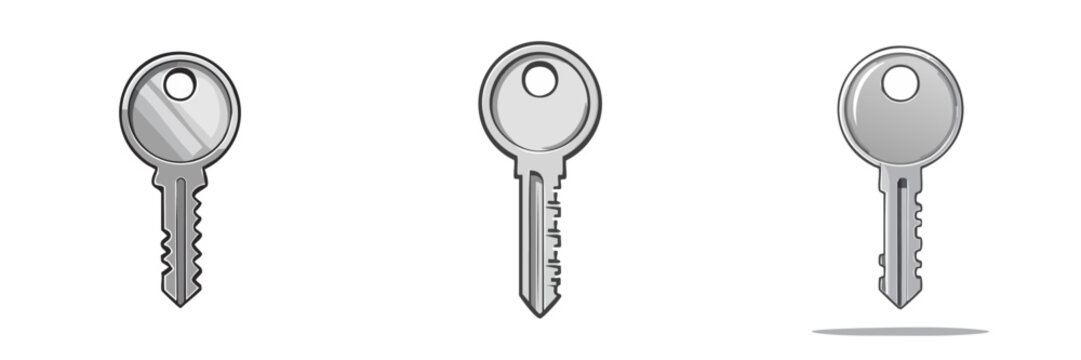 Set of silver keys with serrated teeth for unlocking security and access