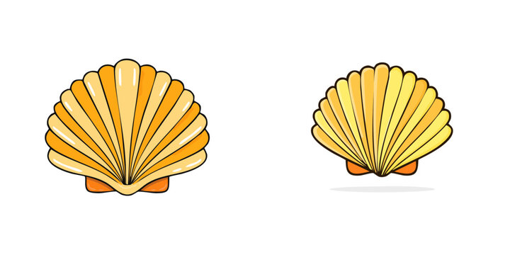 Collection of stylized scallop shells in yellow and orange hues