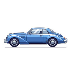 Fototapeta premium Classic Blue Coupe Illustration: Retro Car, White Background
