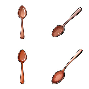 Collection of brown spoons in various artistic styles on a white background