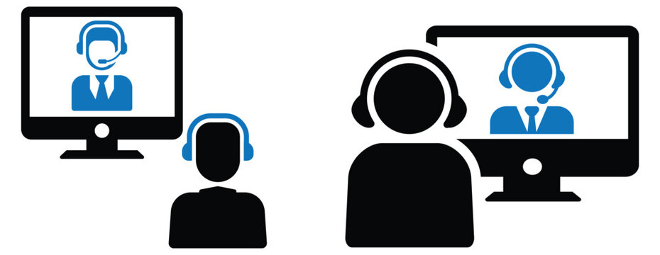Customer service icons with computer monitors and headsets Vector