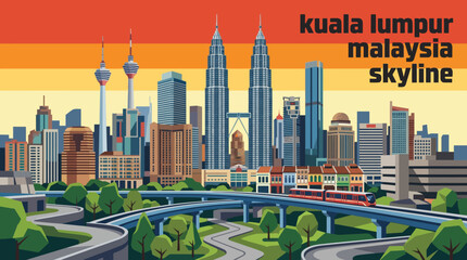 Naklejka premium kuala lumpur skyline with petronas towers modern downtown travel destination
