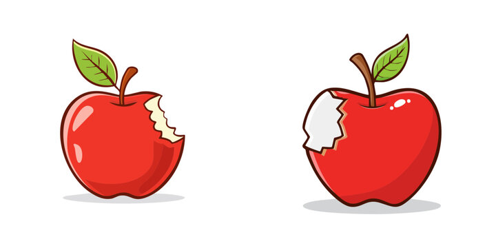 Two delicious red apples with bite marks and leaves representing healthy snacks and fresh fruit