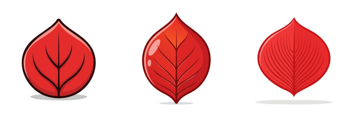 Fototapeta premium Set of three stylized red autumn leaves with different vein patterns and shading