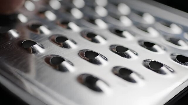 Closeup Macro Shot of a Metal Cheese Grater Surface.