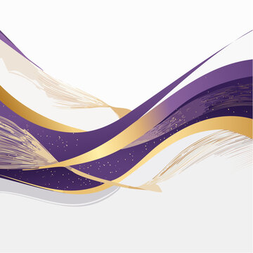 Abstract Purple and Gold Wavy Lines with Brush Strokes