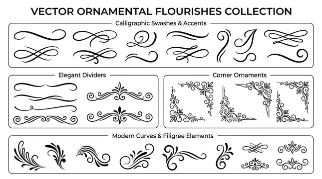 A collection of vector ornamental flourishes and calligraphic swashes for design and decoration , jpg, vector icons sets, png,