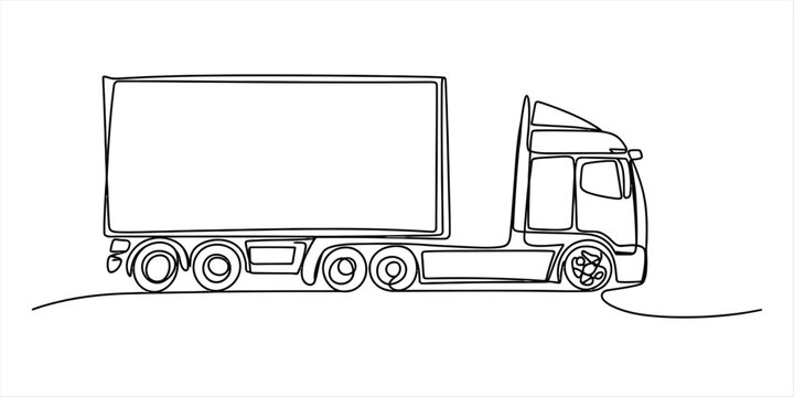 Continuous line drawing of a semi-trailer truck, simple and modern illustration of a freight vehicle Vector, illustration