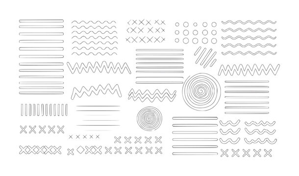 Collection of black line abstract geometric shapes and patterns