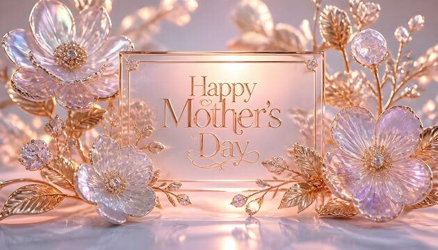 Mother's Day Floral Display: A tender and elegant composition features a glowing Happy Mother's Day message, surrounded by delicate floral embellishments in soft pastel hues, evoking warmth and love.