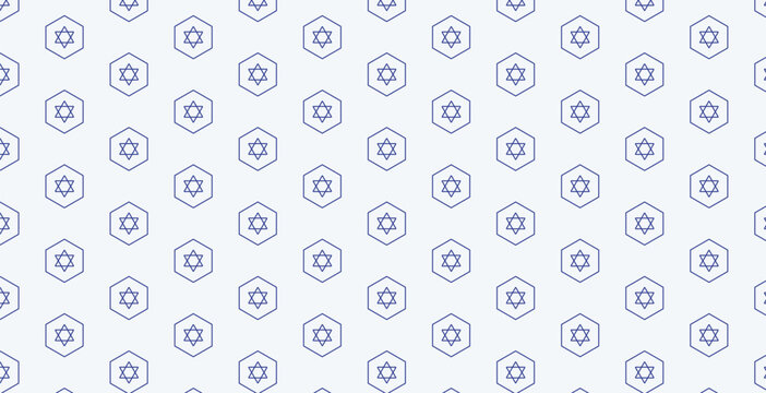 Hexagon pattern with blue star of david seamless texture abstract background illustration.