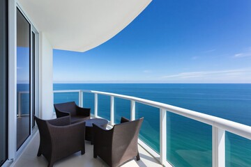 Obraz premium Balcony ocean view with outdoor furniture