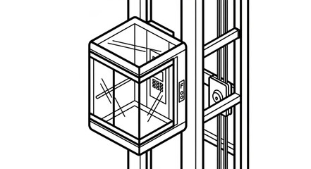 Modern glass elevator cabin ascending on a metal track. © Dapet