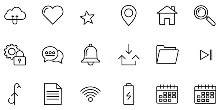 Collection of various digital interface icons representing internet cloud settings and social media