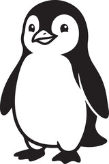 Fototapeta premium Adorable baby penguin standing isolated on white background during daytime with simple flat design style