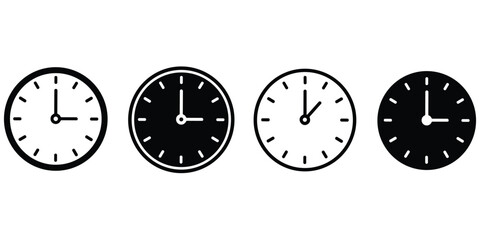 Fototapeta premium Set of black clock icons on transparent background featuring different styles and times displayed