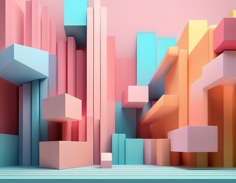 soft 3d architectural blocks rendered in pastel hues forming an abstract modern layout with layered minimal depth