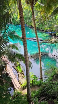 Ocean lagoon with crystal blue water. Remote tropical destination in Sulawesi, Indonesia