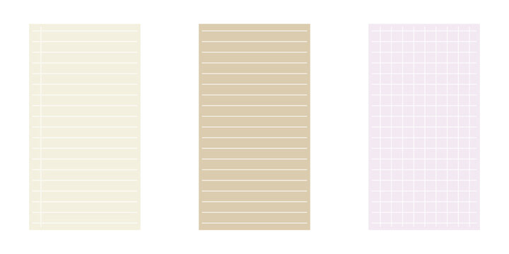 Seamless vintage notebook paper pattern set featuring lined, grid, and dot grid textures in beige and colorful tones, hand-drawn stationery backgrounds for journaling, scrapbooking, and back-to-school