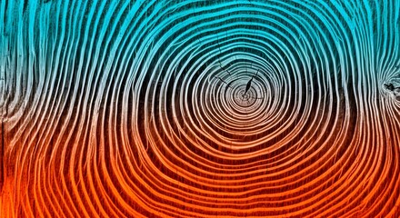 Obraz premium Abstract tree rings pattern with vibrant blue and orange color gradient