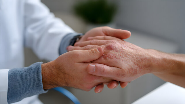 Dermatologist Examining Inflamed Hands in Clinic