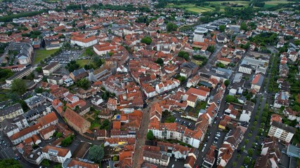 Obraz premium Panoramic aerial view around the old town of the city Hagenau in France on a sunny spring day