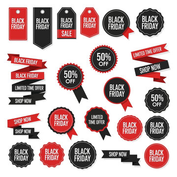 Black Friday Sale Badges and Ribbons Set - Discount Collection