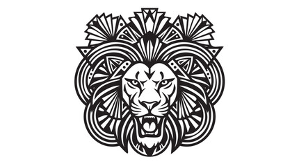 Obraz premium Black lion head, tribal art, mandala design, vector illustration