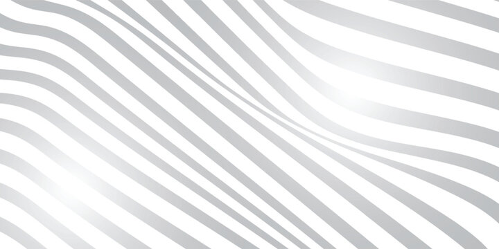 Flowing optical art pattern design background. Wavy parallel lines in a combination of pure white and gray, presentation background, flyer and banner.