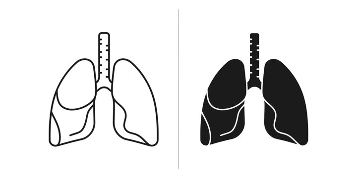 Human lungs outline and solid icon with trachea for medical and health concepts