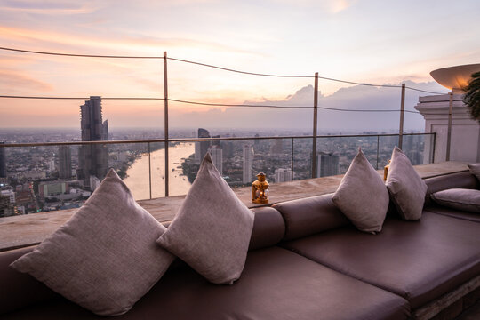 Lebua Sky Bar Rooftop White Cushion Seating Bangkok Skyline