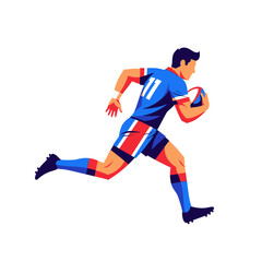 Fototapeta premium Rugby Player Running with Ball Vector Illustration