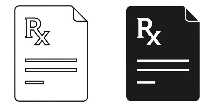 Prescription form with Rx symbol and lines on white and black backgrounds for medical concepts
