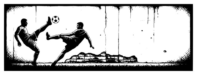 Urban street soccer players silhouette on distressed concrete background, gritty football mural concept for sport branding © JakubVectorSketch