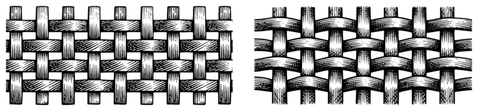 Detailed weaving pattern of metal wire mesh or fabric, hand-shaded industrial texture for architectural material background