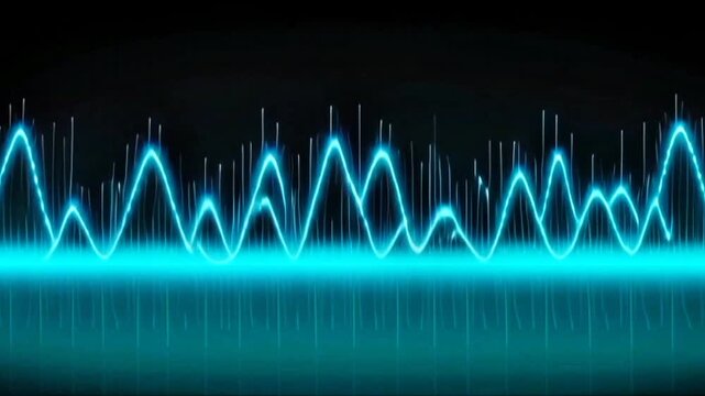 Blue Neon Audio Frequency Waveform and Digital Equalizer Music Spectrum Moving on Black Background Loop