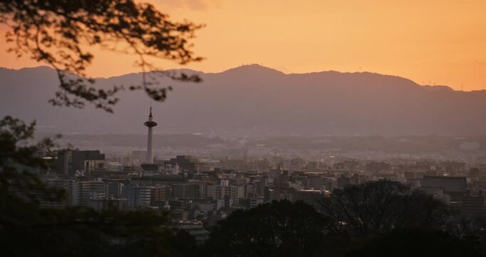 Cinematic sunset shot of beautiful Japanese city - slow motion shot