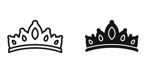 Outline and solid tiaras on white background symbolizing royalty and achievement © AKTER STOCK