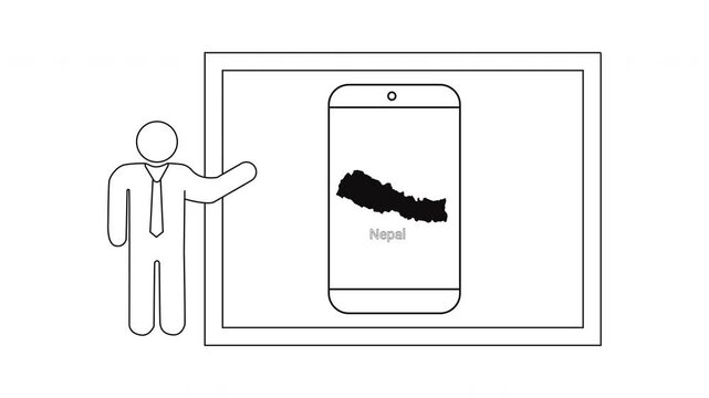 Man presenting Nepal map on smartphone screen in a presentation.
