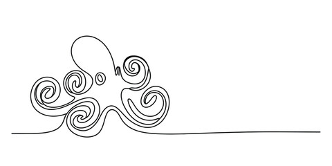 Single line drawing of an octopus with swirling tentacles, minimalist black and white illustration Vector, illustration © Nebaron