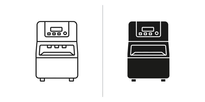 Commercial ice maker machine with digital display and buttons on a white background