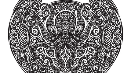 Intricate black octopus illustration, ornate sea creature design, swirling patterns, vector artwork, octopus graphics © Uttom Kumar