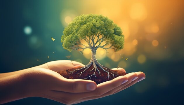 earth day conservation concept hand nurturing a tree for a sustainable future on our planet