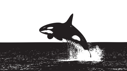 Orca, killer whale jumping out of water, black silhouette, ocean animal vector © Uttom Kumar