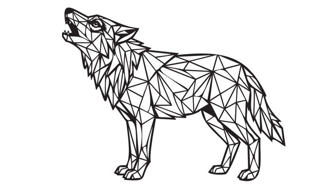 Geometric wolf, polygonal animal, black line art, howling wolf, abstract vector icon