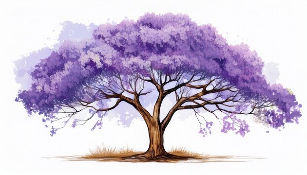 watercolor painting of a jacaranda tree isolated on white background