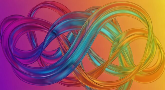 Colorful vibrant swirling ribbons in gradient hues of purple blue green orange  abstract design