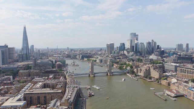 Daytime Aerial View of London City The Shard and River Thames