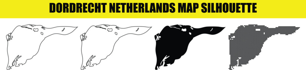 Dordrecht netherlands map silhouette set featuring outline and point styles for professional geographic layouts. © Md Asif Shahnaoaz